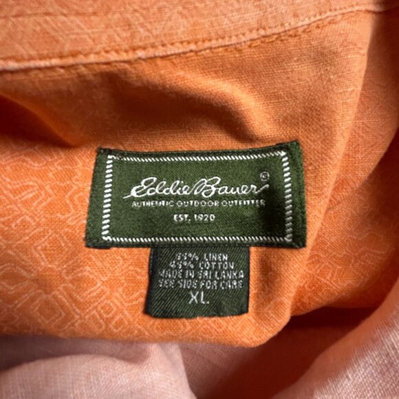 Eddie Bauer Mens Orange Geo Short-Sleeve Button-Up Shirt XL Linen Cotton Outdoor - Picture 3 of 8